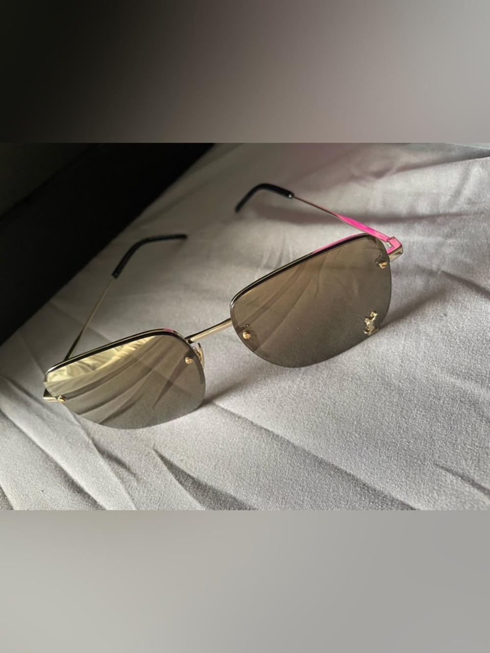 Yves Saint Laurent Gold Brown Lens Sunglasses with Gold YSL Logo